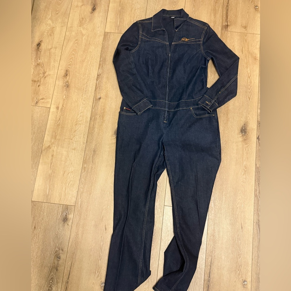 VINTAGE Fubu Jumpsuit Womens 14 Blue Denim Jumper Dark Streetwear Y2K Hip Hop